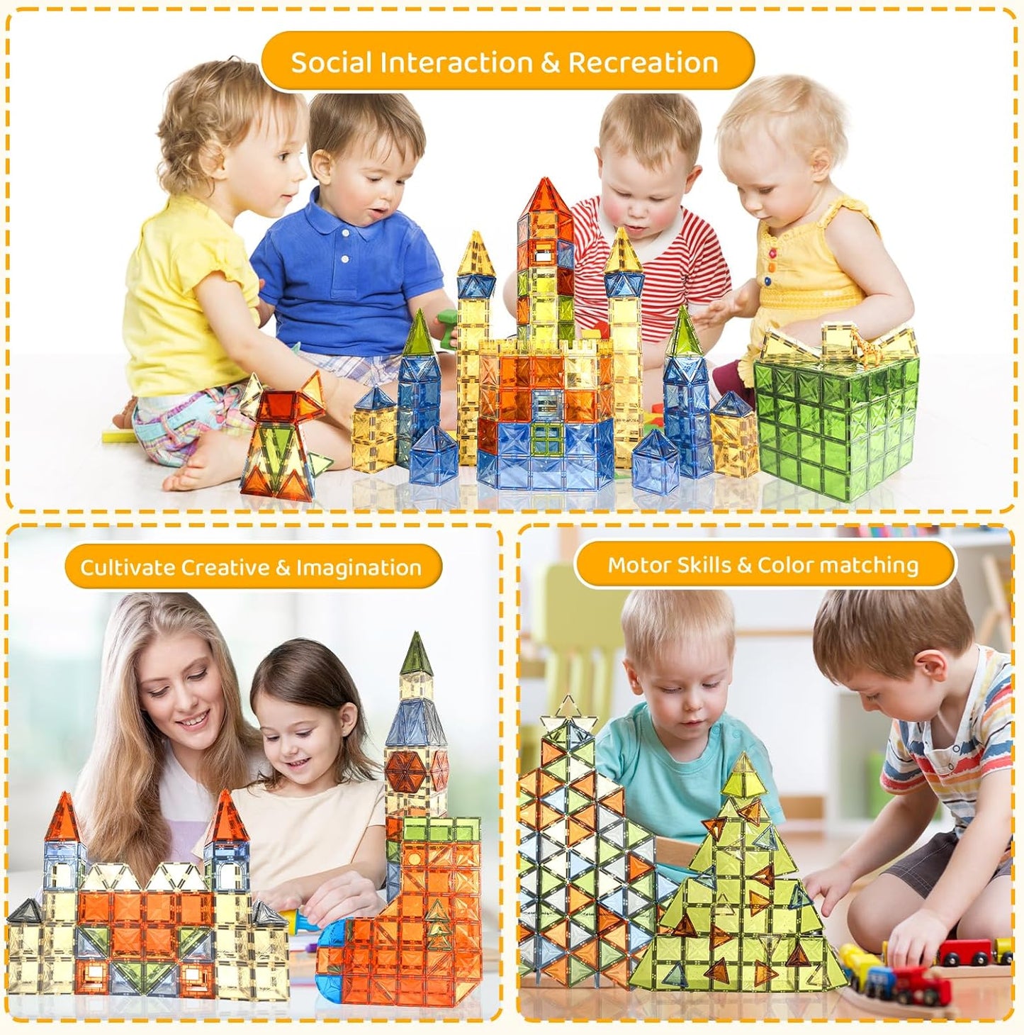 HarworLife 100 PCS Magnetic Tiles, Diamond Magnetic Blocks Building Set Magnet Tiles STEM Toys 3D Kids Preschool Educational Sensory Toys Gift for Toddlers Kids Boys Ages 3 4 5 6 7 8 9+ Year Old