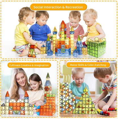 HarworLife 100 PCS Magnetic Tiles, Diamond Magnetic Blocks Building Set Magnet Tiles STEM Toys 3D Kids Preschool Educational Sensory Toys Gift for Toddlers Kids Boys Ages 3 4 5 6 7 8 9+ Year Old