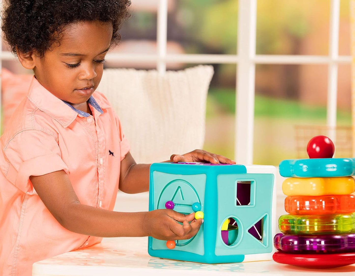 Battat – Shapes, Numbers & Letters – Toddler Sorting Activity Cube – Dexterity Toy – Bead Maze – 2+ Years – Shape Sorter Cube
