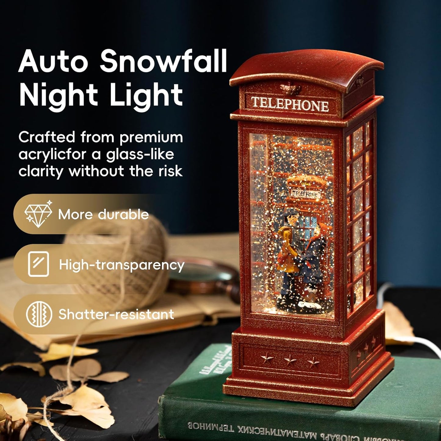 Snow Globe Lantern with Violin Girl – Shatterproof, Glitter Snowglobe 10 Songs Music Box, Led Light, USB or Battery Powered, for Girls Spring Day Gifts Birthday Home Decor Fall Decoration, Silver