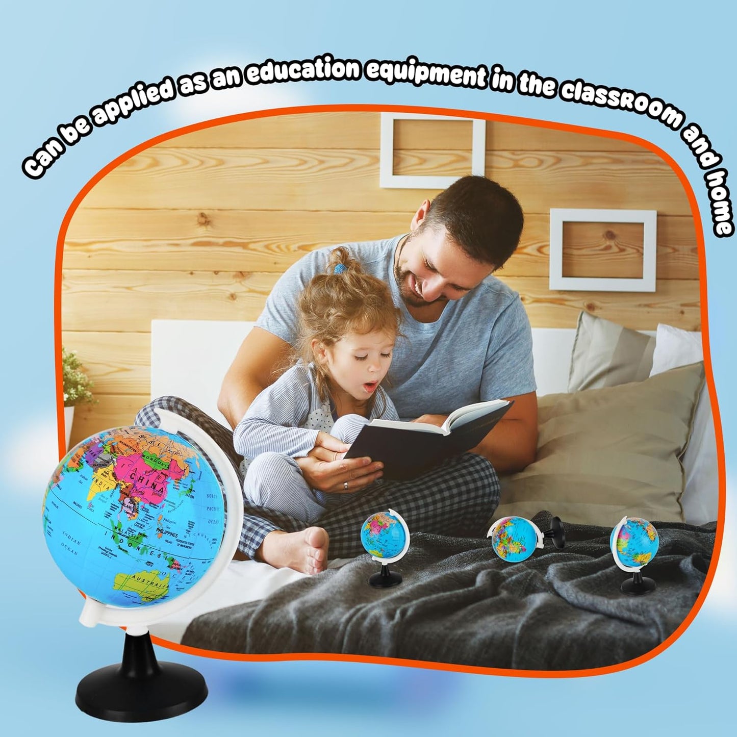 16 Pcs 3.4 Inches Mini World Globes Rotating Geographic Earth Map Globe with Stand for Learning Educational Classroom Desk Table Decoration, Blue