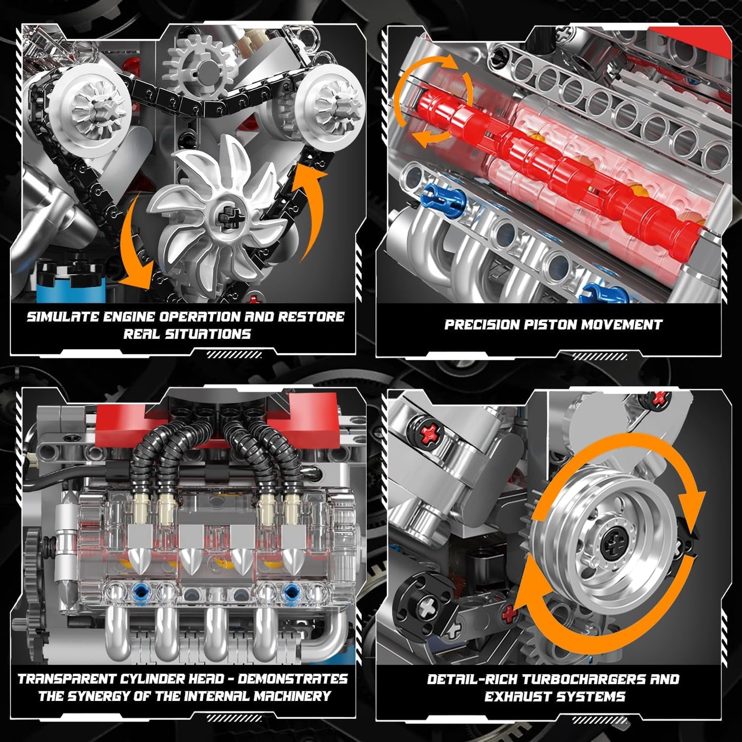 Mould King 10171 V8 Engine Model Kit, Mini V8 Engine Kits That Runs, Build Your Own Car Model Engine with Motor, Collectible Building Blocks for Adults, DIY STEM Construction Toys for Display