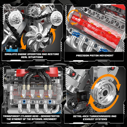 Mould King 10171 V8 Engine Model Kit, Mini V8 Engine Kits That Runs, Build Your Own Car Model Engine with Motor, Collectible Building Blocks for Adults, DIY STEM Construction Toys for Display