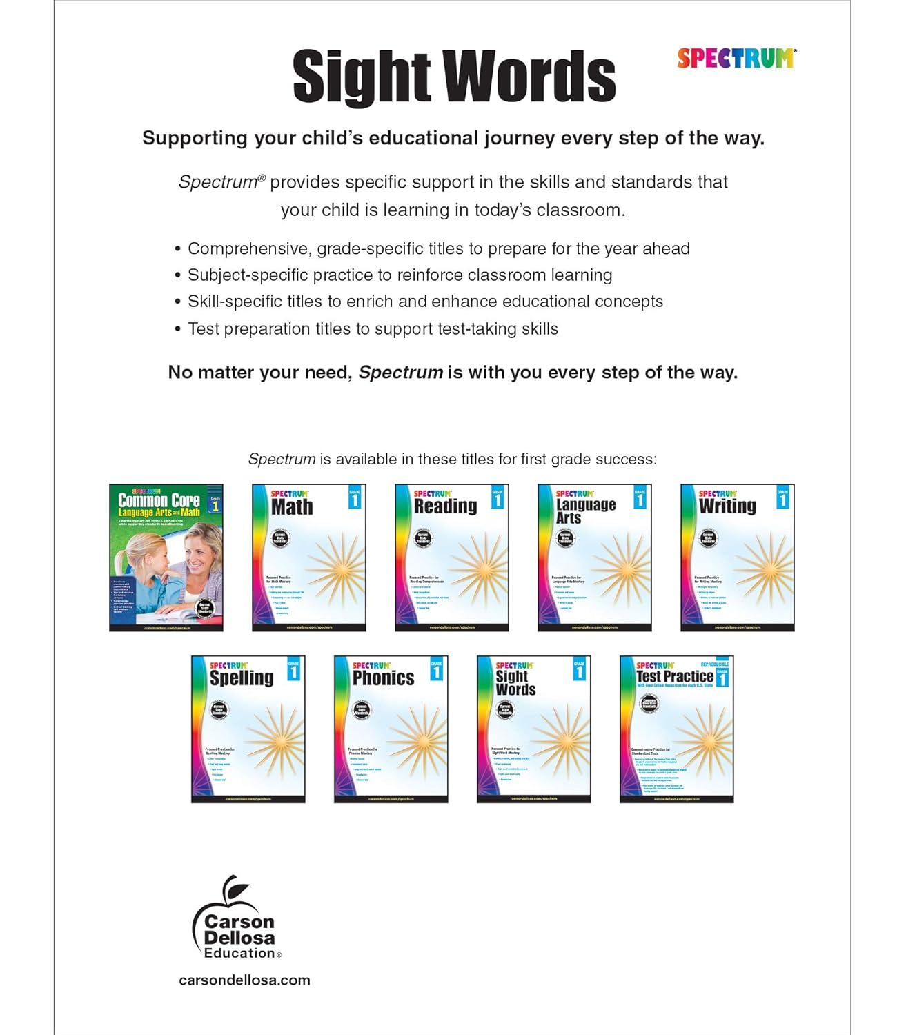 Spectrum Grade 1 Sight Words Workbook, 1st Grade Reading and Writing Practice With Sight Words Flash Cards and Scrambled Sentences, Classroom or Homeschool Curriculum
