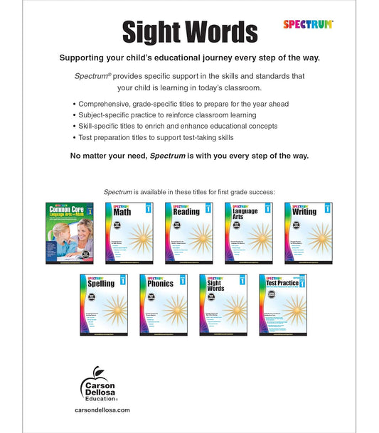 Spectrum Grade 1 Sight Words Workbook, 1st Grade Reading and Writing Practice With Sight Words Flash Cards and Scrambled Sentences, Classroom or Homeschool Curriculum