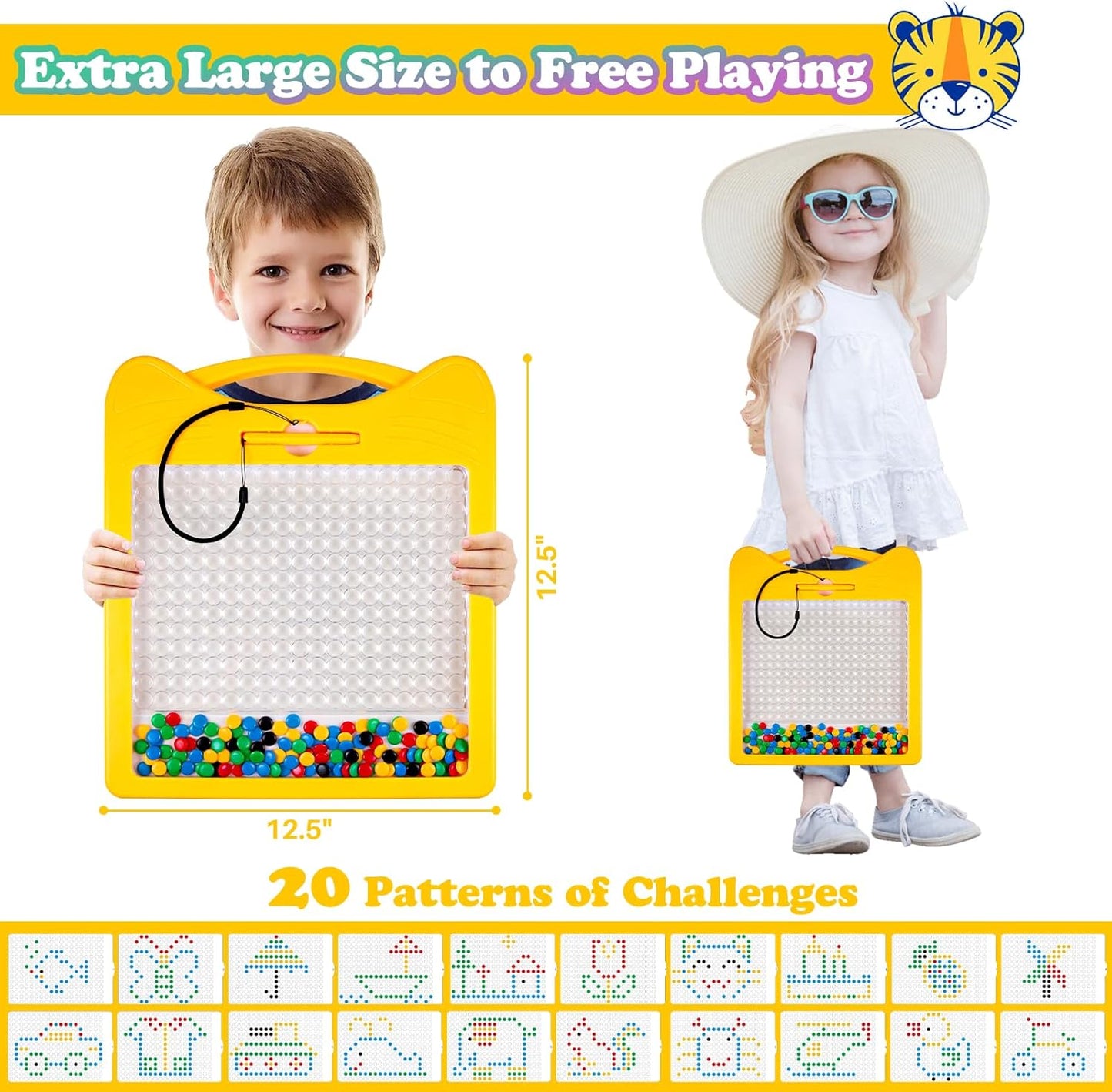 Magnetic Drawing Board for Kids, Toddler Magnet Doodle Board with Beads and 2 Pens, Magnetic Dot Art Toys, Airplane Car Travel Activities (Blue Cat)