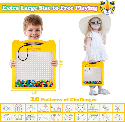 Magnetic Drawing Board for Kids, Toddler Magnet Doodle Board with Beads and 2 Pens, Magnetic Dot Art Toys, Airplane Car Travel Activities (Blue Cat)