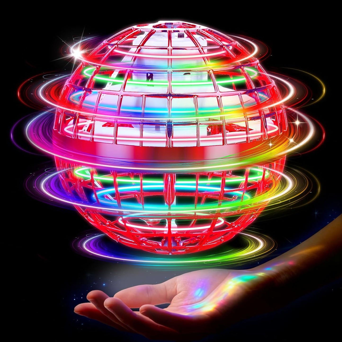 Flying Orb Ball Toy, 2026 Upgrade Hand Controlled Hover Ball with LED Lights,360° Rotating Boomerang Globe Cool Mini Drone, Ideal Birthday&Christmas Gift for Boys Girls-Blue & Purple