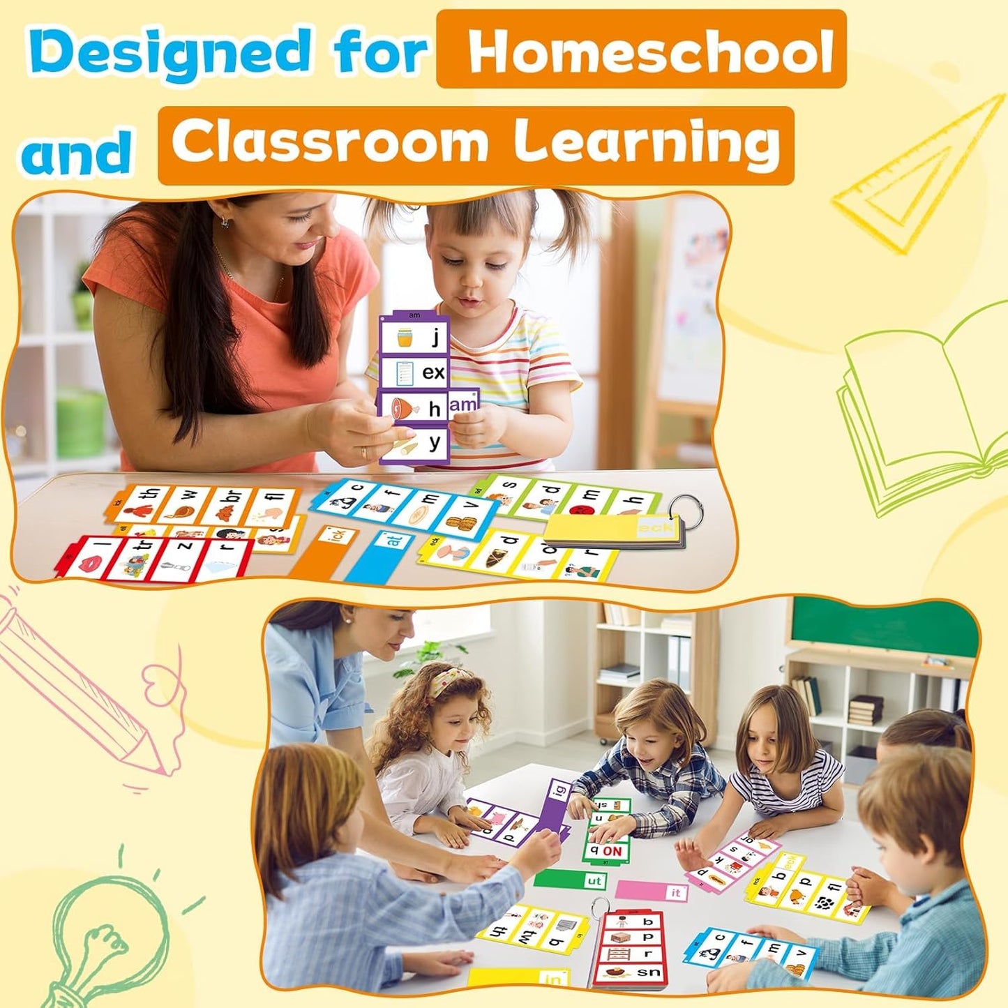 Word Family Build Book Read and Rhyme Activity Book Learn to Read Phonics Slide Flashcards Kindergarten Sight Word Flash Cards ABC Vocabulary Reading Games for Kids Homeschool Education