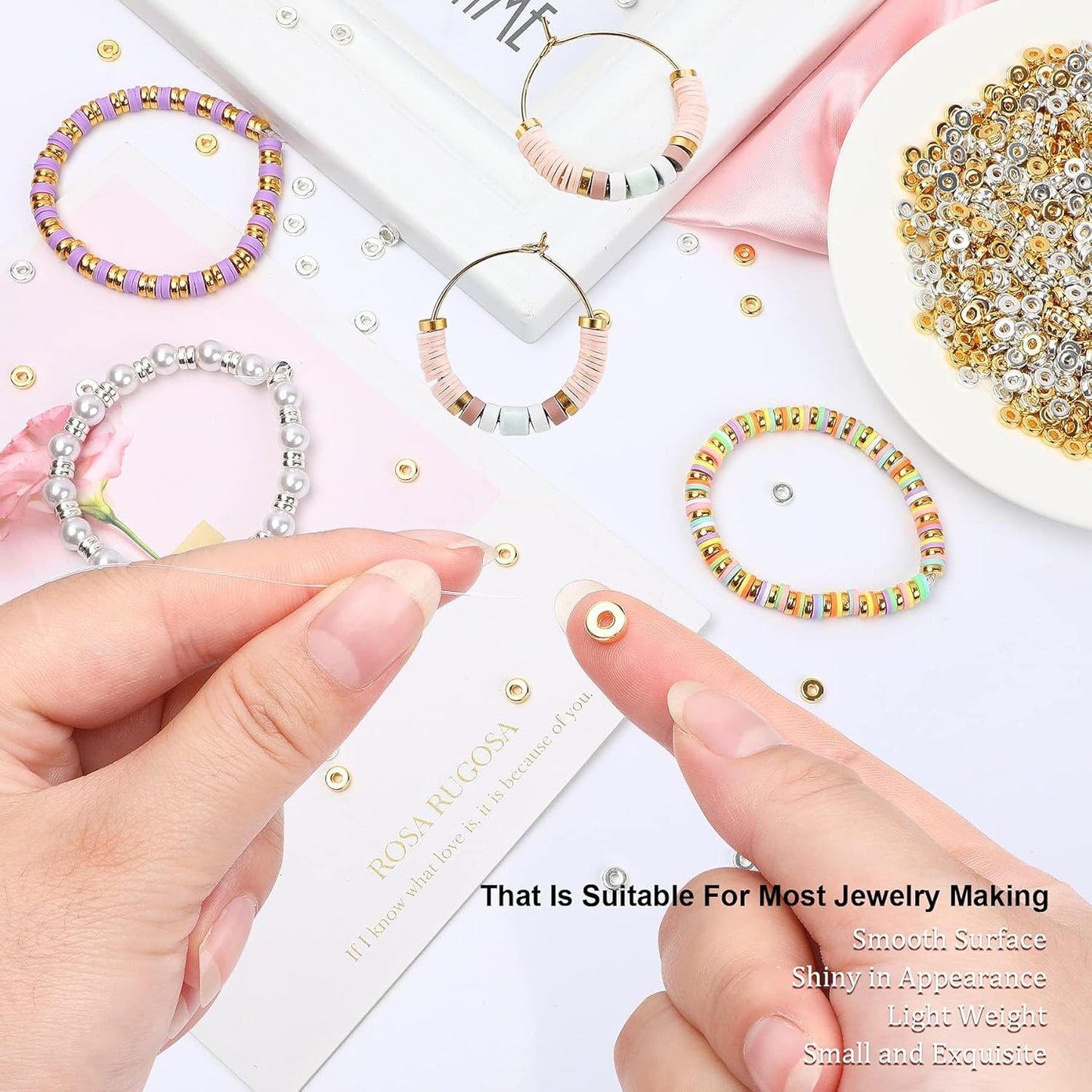 1500pcs 6mm Flat Round Spacer Beads Disc Loose Jewelry Making Beads for DIY Bracelet Necklace Earring Craft Supplies, Gold & Silver