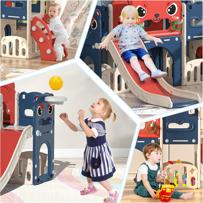 NYEEKOY 9-in-1 Toddler Slide and Climber Playset Freestanding Indoor Outdoor Kids Slide for Age 1-8, Backyard Playground with Basketball Hoop,Telescope,Storage Space