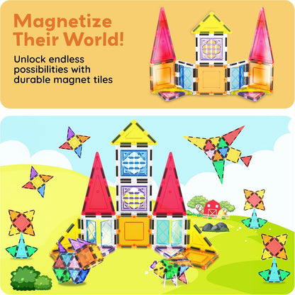 PicassoTiles 101 Piece Magnetic Tile Building Blocks Set with Durable Storage Bag STEM Educational Construction Magnet Toy Kit for Toddlers Preschool Kids Boys Girls Age 3 Plus Indoor Learning PT06