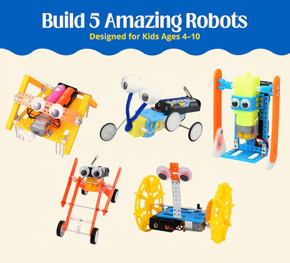 6-in-1 STEM Robotics Kit for Kids 6-12 – Build 5 Real Moving Robots + 32 Magnetic Blocks, Engineering Science Toy with Tools, Educational Gift Set for Boys & Girls