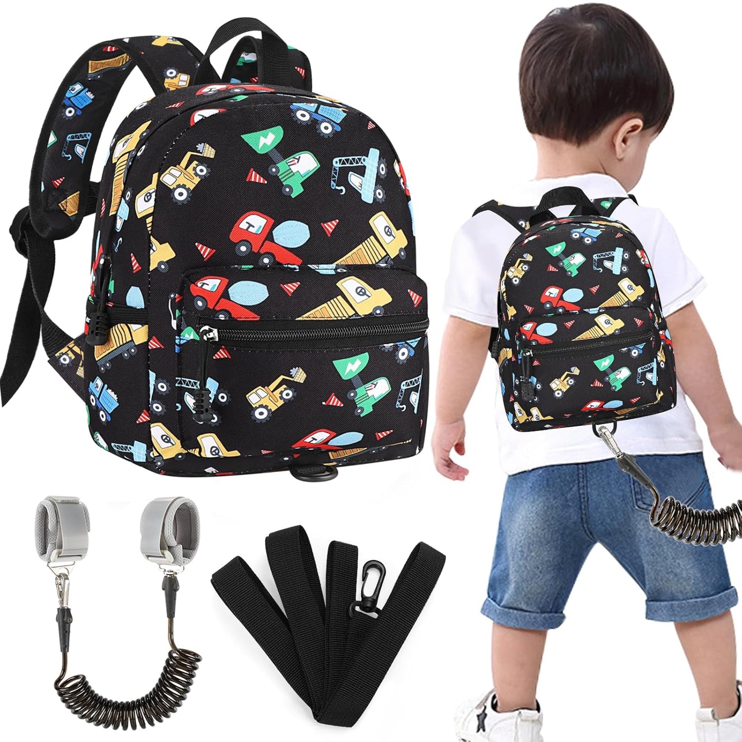 Accmor Toddler Backpack Leash, Mini Child Backpack with Anti Lost Wrist Link, Cute Kids Backpack Leash Walking Harness for Outdoor Travel, Small Excavator Backpack Tether for Baby Boys Girls Ages 1-3
