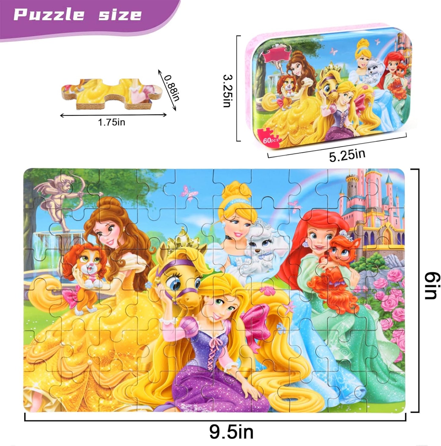 MZZOTOY Puzzles for Kids Ages 4-8, 60 Piece Puzzles for Kids Ages 3-5 in a Metal Box Girls and Boys Learning Educational Jigsaw Puzzle Toys Gifts