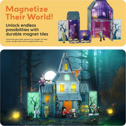 PicassoTiles 60pc Magnetic Tile Princess Castle Building Set with Double Sided Printed Tiles 2 Character Figures STEM Educational Toy Kit for Kids Pretend Play Montessori Learning Ages 3 to 8 PTQ04