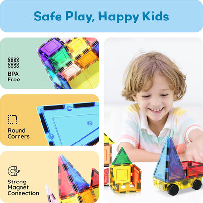 PicassoTiles 101 Piece Magnetic Tile Building Blocks Set with Durable Storage Bag STEM Educational Construction Magnet Toy Kit for Toddlers Preschool Kids Boys Girls Age 3 Plus Indoor Learning PT06