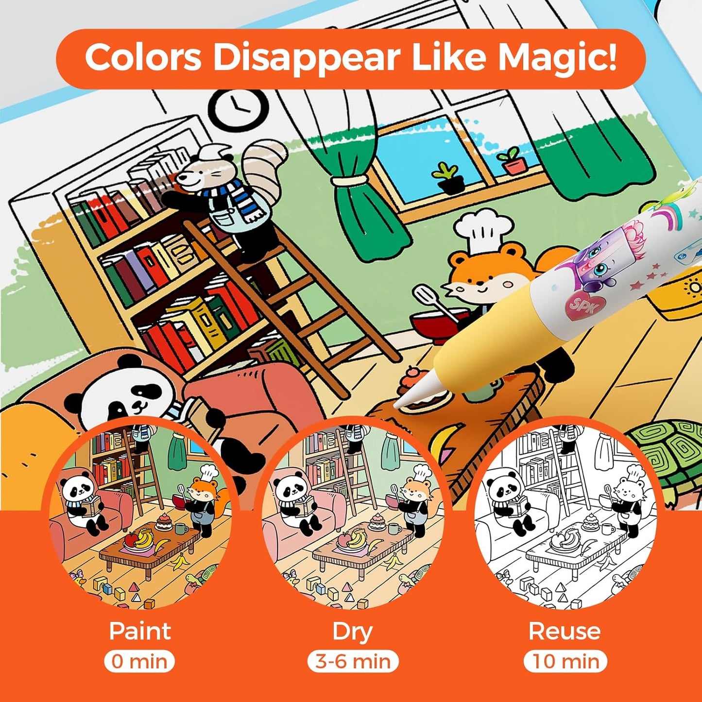 Reusable Water Coloring Books for Kids – 2 Pack EVA Magic Water Painting Books with 2 Water Pens, Animal Themes – Mess Free Coloring Activity, Reusable Travel Toy Gift for Kids Ages 3+