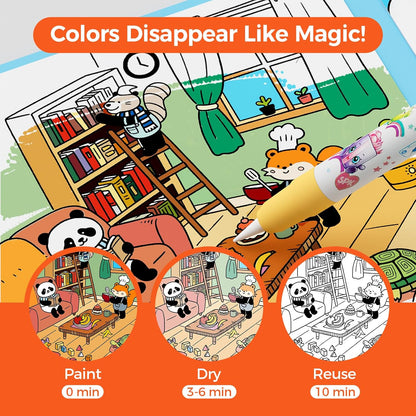 Reusable Water Coloring Books for Kids – 2 Pack EVA Magic Water Painting Books with 2 Water Pens, Animal Themes – Mess Free Coloring Activity, Reusable Travel Toy Gift for Kids Ages 3+