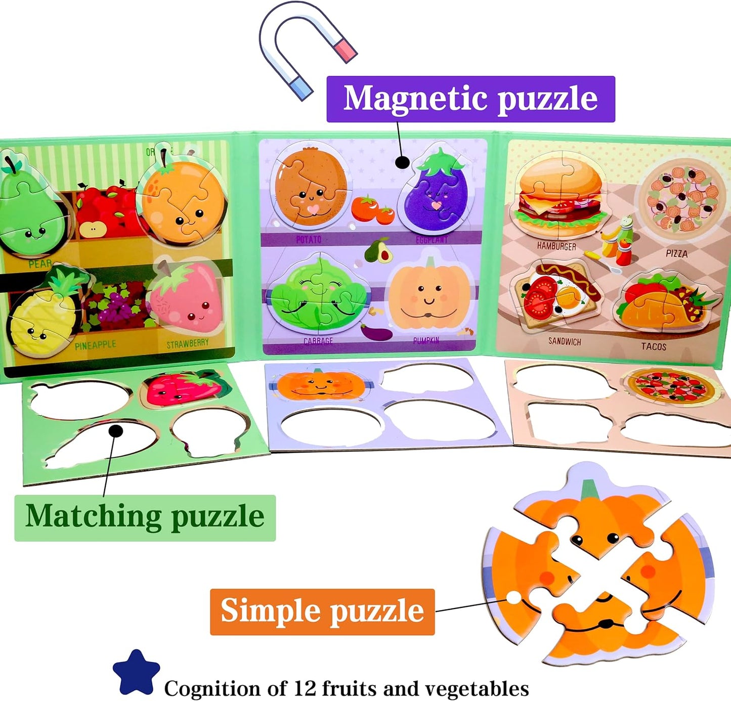 Magnetic Puzzles for Kids Ages 1-3, Travel Toddler Puzzles Ages 2-4 Year, Excavator Refrigerator Magnet for Kids Learning Gift for Road Trip