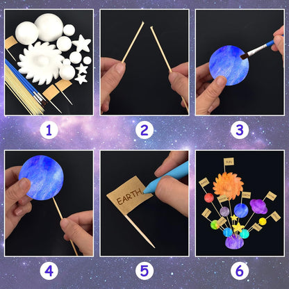 100 Pieces Solar System Model Foam Ball Kit Includes Mixed Sized Polystyrene Balls Toothpick Flag Bamboo Sticks Painting Brushes for School Science Project DIY Planet Handcraft