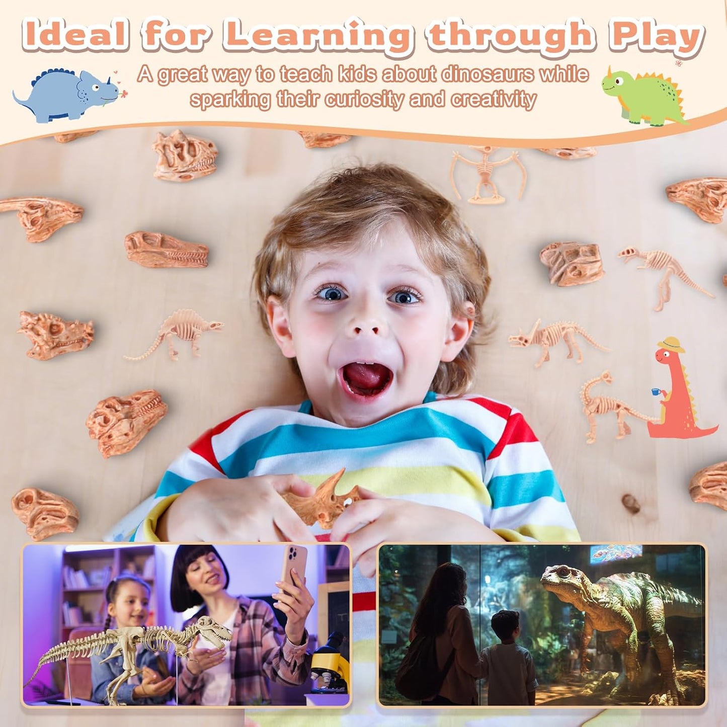 70PCS 3.7 Inch Dinosaur Bone for Sandbox Brown Dinosaur Fossil Skeleton Plastic Skull Dino Dig Toy Kit for Puzzle Game Sensory Bin Birthday Party Dino Scavenger Hunt Science Class Prize Cupcake