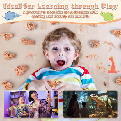 70PCS 3.7 Inch Dinosaur Bone for Sandbox Brown Dinosaur Fossil Skeleton Plastic Skull Dino Dig Toy Kit for Puzzle Game Sensory Bin Birthday Party Dino Scavenger Hunt Science Class Prize Cupcake
