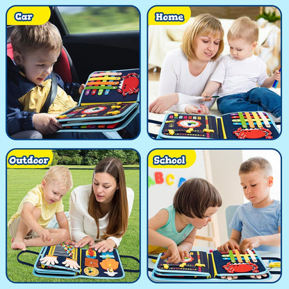 Toddler Busy Board Book Montessori Toys,Sensory Book Educational Activities for Learning Fine Motor Skills, Quiet Travel Essentials for Airplane & Car, Birthday Gift for Boys Girls Toddlers