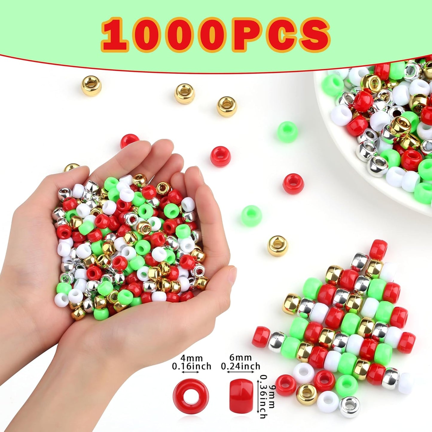 Red Pony Beads 1000Pcs 9mm Pony Beads Bulk Red Perler Beads for Friendship Bracelets Kandi Beads Hair Beads for Braids Beads for Crafts