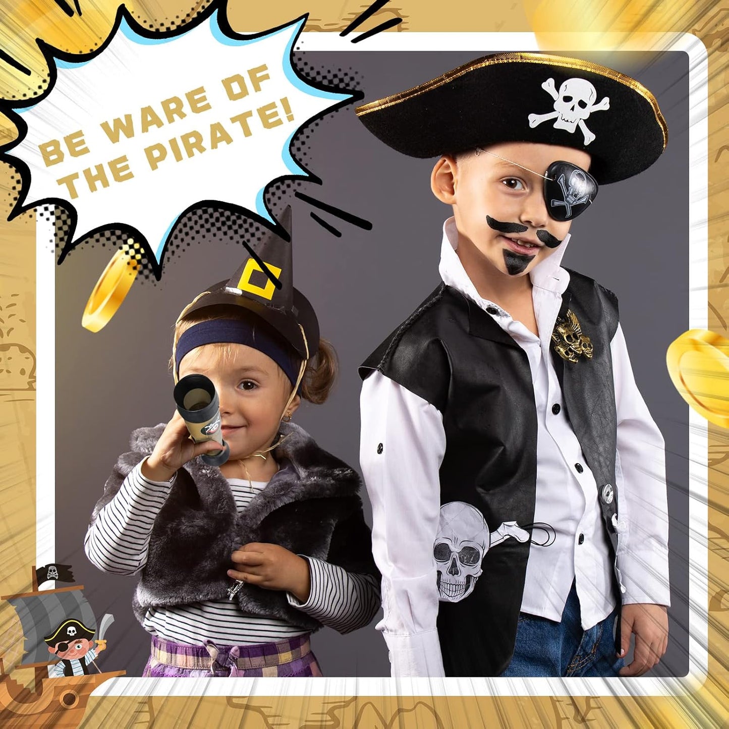 Zubebe 6 Pcs Plastic Pirate Telescopes for Kids Adjustable Mini Gasparilla Pirate Spyglass for Birthday Cosplay Party Supplies Costume Gasparilla Decoration(Bronze)