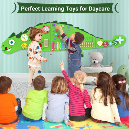 Rainbow Wall Busy Board for Kids: Wooden Montessori Activity Panel | 13-in-1 Sensory Learning Toys for Fine Motor Skills - Playroom & Nursery Essentials for Toddlers