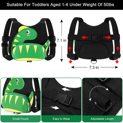3 in 1 Toddler Harness Leash + Baby Anti Lost Wrist Link, Accmor Cute Dinosaur Child Safety Harness Tether, Kids Walking Wristband Assistant Strap Belt for Parent Boys Outdoor Activity (Black)