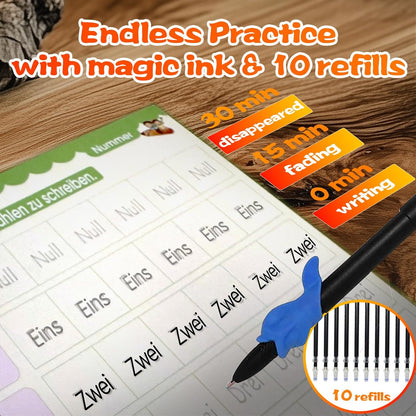 4 Magic Grooved Writing Practice for Kids - English Pre K Tracing Practice Book, Reusable Preschool Handwriting Workbooks Without Tears, 4-Theme Copybooks with Pen Refill for Age 3-10 (English, Small)