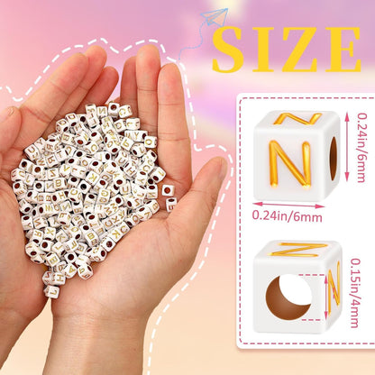 Letter Beads, Augshy 1400 Pcs Morandi Cube Alphabet Bead,Square Letter Beads with 1 Roll 10M Crystal String Cord (6mm)