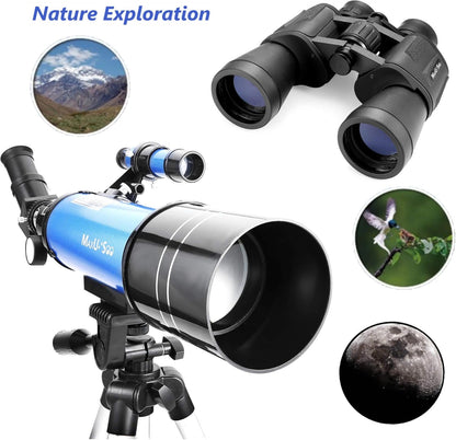 Lunar Telescope for Kids and Astronomy Beginners, Refractor Telescope with Finder Scope and 3 Eyepieces, Travel Telescope with Compact HD Binoculars for Moon Viewing Bird Watching Sightseeing