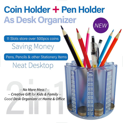 Byteen8 Coin Counter Change Sorter｜Pen & Pencil Holder as Desk Organizer｜Piggy Bank for Adults & Kids｜Coin Bank & Wrappers store 500pcs｜Creative Gifts for Kids & Family｜Easy to use