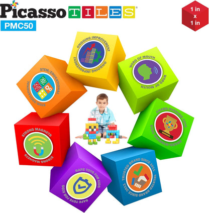 PicassoTiles 60pc Magnetic Puzzle Cube Building Set 1 Inch 3D Blocks STEM Construction Toy for Toddlers Kids Boys Girls Age 3+ Montessori Learning Travel Sensory Gift with Educational Idea Book PMC60