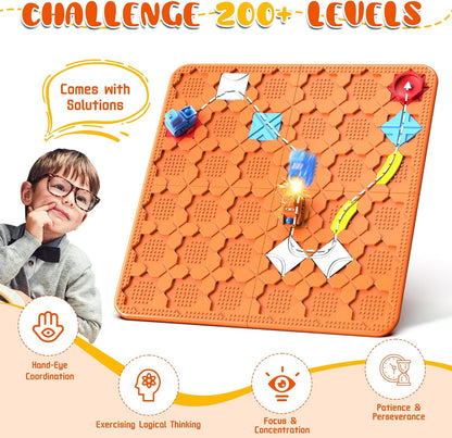 STEM Logic Road Builder Toys: Board Games Toys for 5 Year Old Kids, Montessori Brain Teaser Puzzles Educational Learning Activities Toy for Kid Ages 3 4 6-8 12 Boys Girls Gifts (Orange 32PCS)
