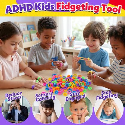 KLT Fidget Toys Bulk for Kids: 200pcs Textured Fidget Ring - Classroom Prize Box Filler - Party Favor Treasure Chest & Goodie Bags Stuffers - ADHD Autism Kids Sensory Calming Toy