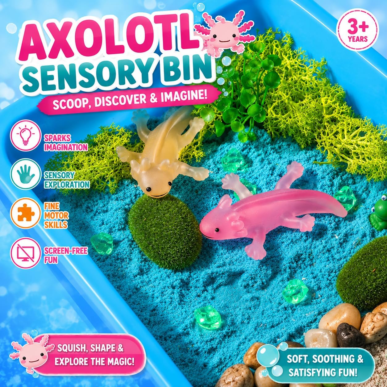 AGENTLAN Ocean Sensory Bin, Ocean Sensory Water Toys with Sea Animal for Toddlers Boys and Girls, Kids Toys Gift Sand Box for Age 3 4 5 6 7 8