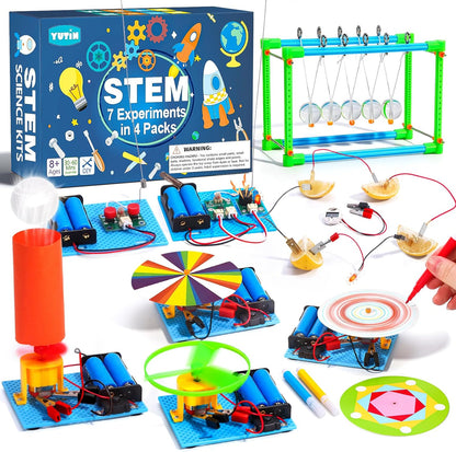 4 Set STEM Science Kits for Kids Age 8-12, 7-in-1 Science Experiments Crafts Projects Electric Motor Building Kit 8-10 9-12, STEM Toys for 8 9 10 11 13 Year Old Boys Girls Classroom Activity Gift