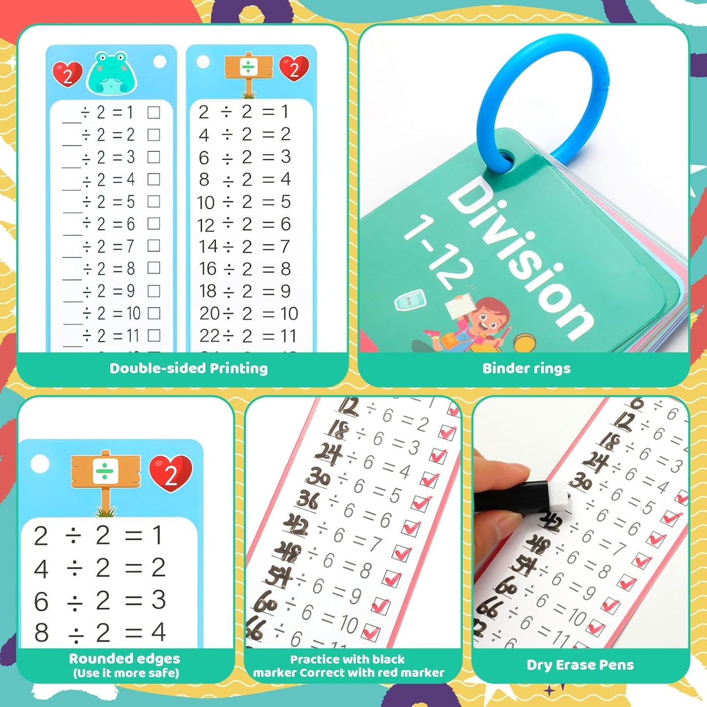 15Pcs Multiplication Flash Cards 0-12, Time Table Flash Cards Chart with 2 Dry Erase Pens 1 Rings, Educational Math Multiplication Chart for 1st to 3rd Grades Fun Learning with Math Game
