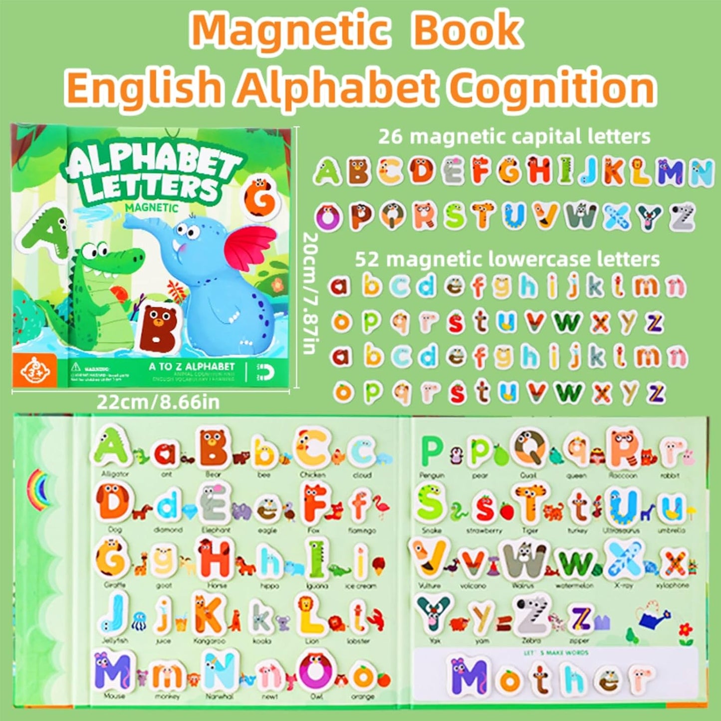 78PCS Magnetic Letters Alphabet Magnets ABC Fridge Magnets for Toddlers 1-3 Kids, Cute Educational Animal Toys Refrigerator Magnets Great Preschool Spelling Learning Gift, Uppercase Lowercase Letters