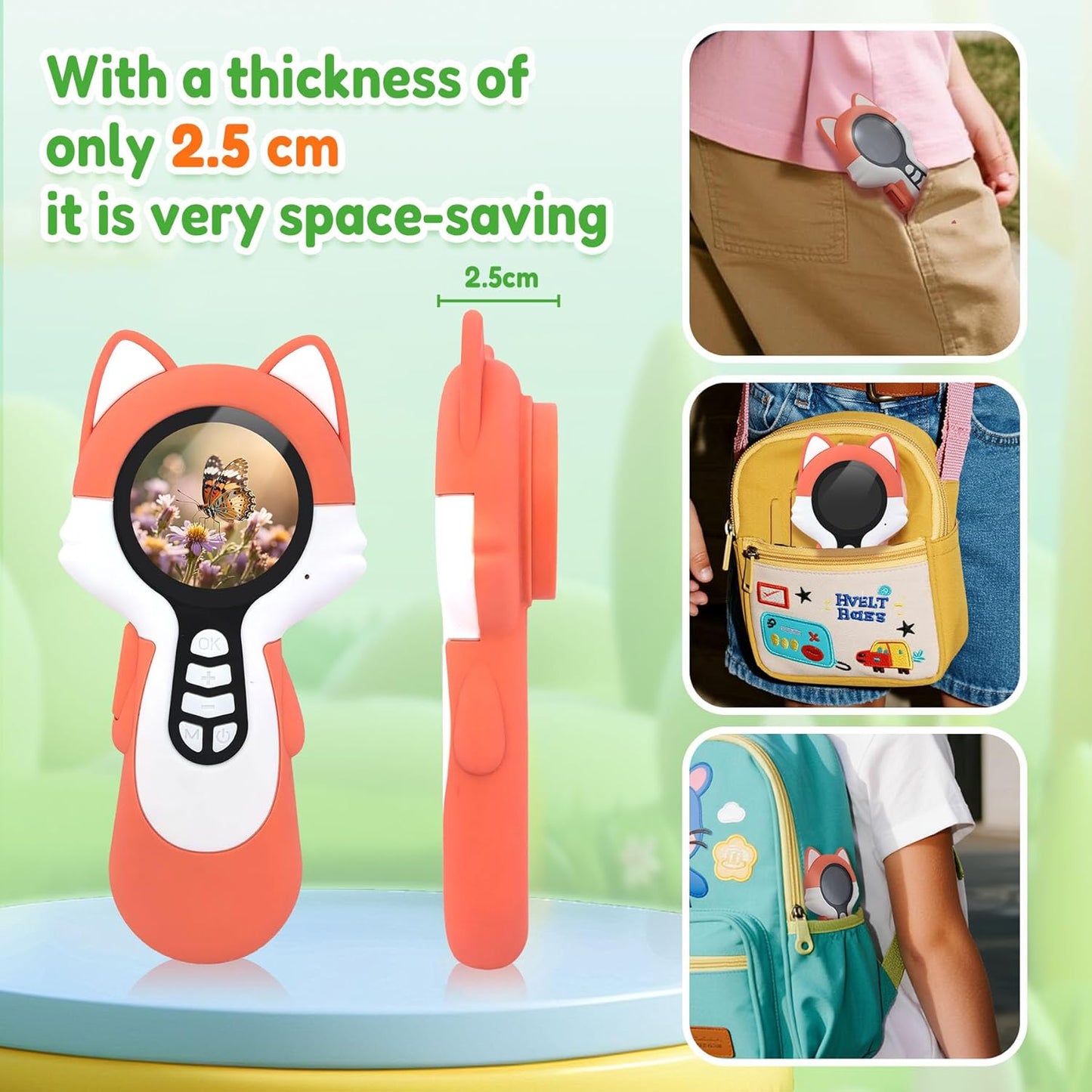 Microscope Camera for Kids Gifts Toys- Handheld Pocket Microscopes with Endoscope and Autofocus Mini Digital Educational Science Kit for Christmas Birthday for Age 3-5 5-7 8-12 Girls Boys, Fox
