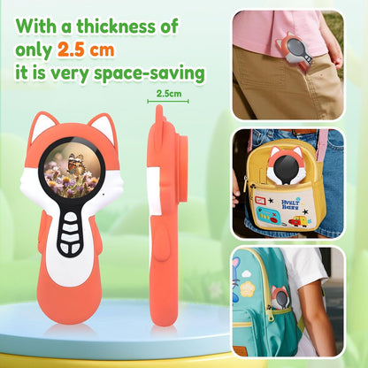 Microscope Camera for Kids Gifts Toys- Handheld Pocket Microscopes with Endoscope and Autofocus Mini Digital Educational Science Kit for Christmas Birthday for Age 3-5 5-7 8-12 Girls Boys, Fox