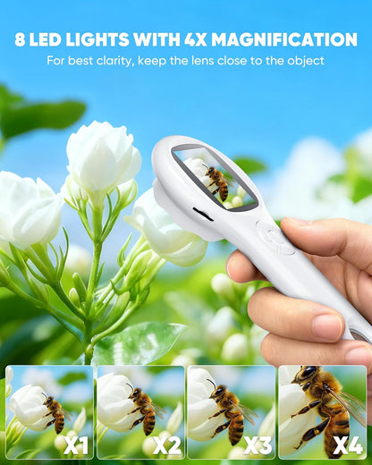 Microscope for Kids - Mini Pocket Digital Kids Microscope, Portable Handheld USB 500X Magnifying Glass, 4X Zoom, Christmas Birthday Gifts for Boys Girls Aged 3-12