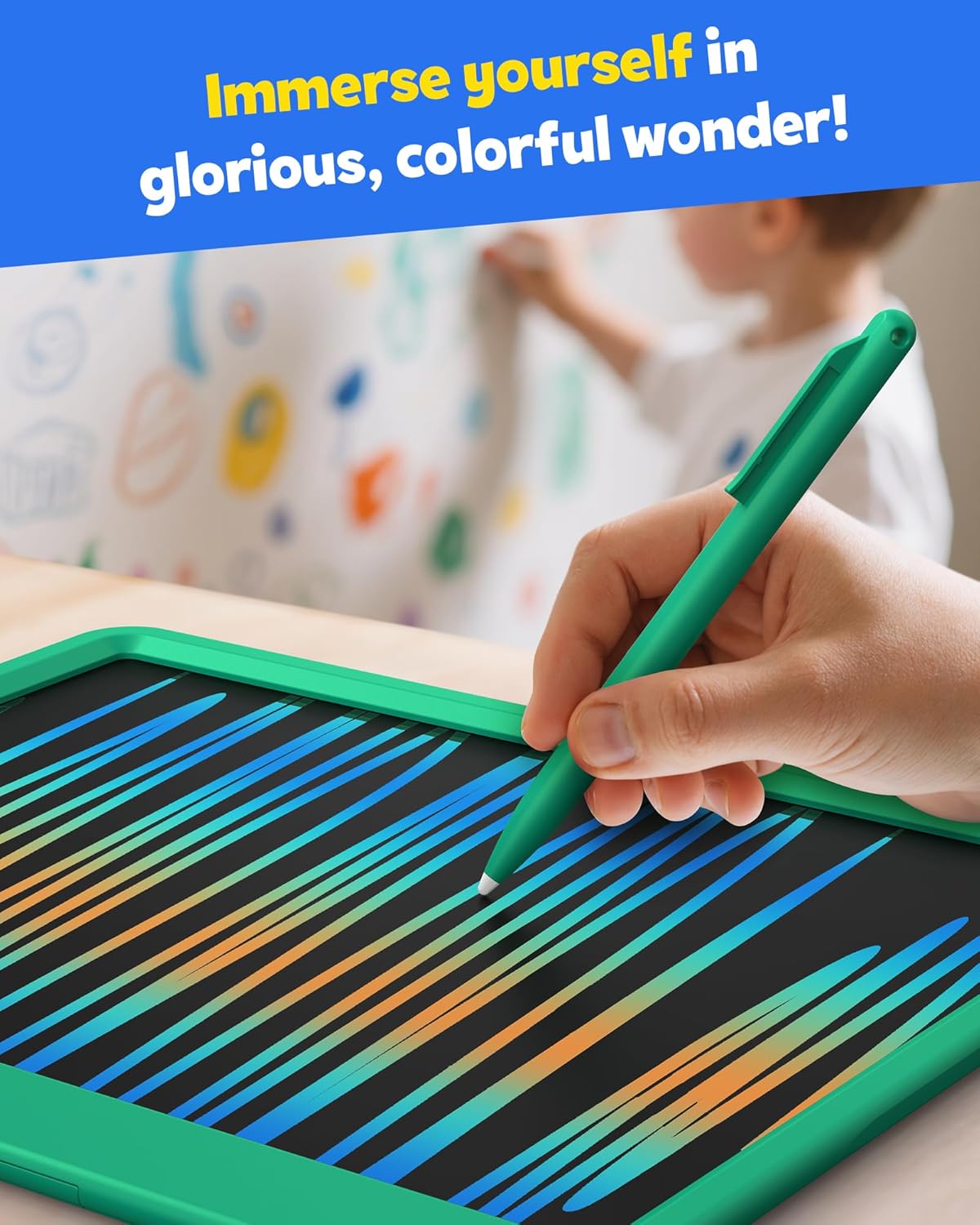 TEKFUN LCD Writing Tablet for Kids, 10-inch Coloring Drawing Pad, Mess Free Doodle Board, Airplane Travel Toys for Boys and Toddlers, Road Trip Essentials, Gifts for 3 4 5 6 7 8 Year Old Girls(Blue)