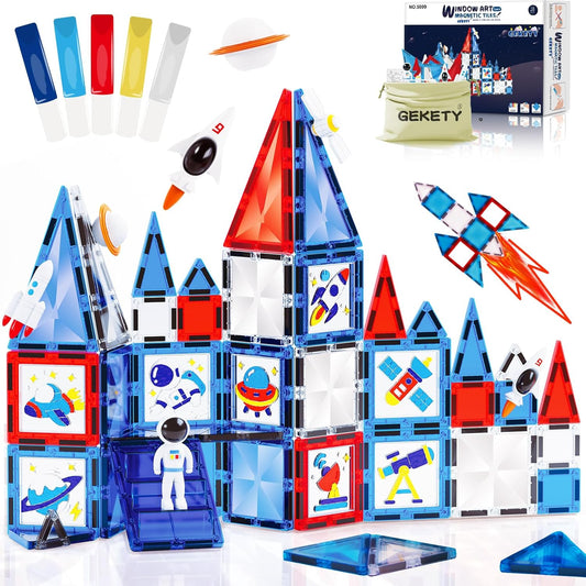 Mini Magnetic Tiles for Kids, Magnetic Building Set, Construction STEM Travel Toys for Boy Girl Ages 3+, Montessori Preschool Learning Educational Sensory Magnet Creative Toy Gift for Toddlers, 32 Pcs