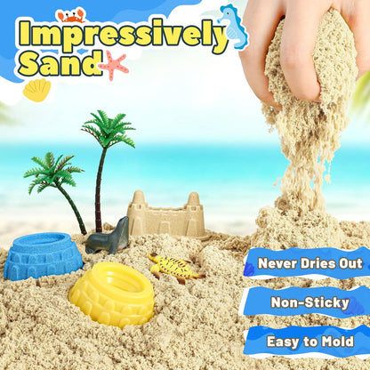 FRUSE Ocean Sensory Bin,Play Sand Art Kit with 2.2lbs Play Sand,12 Sea Animal Toys,Sand Molds,Role Play Beach Toy Sandbox Toys for Toddlers 3 4 5 6 7