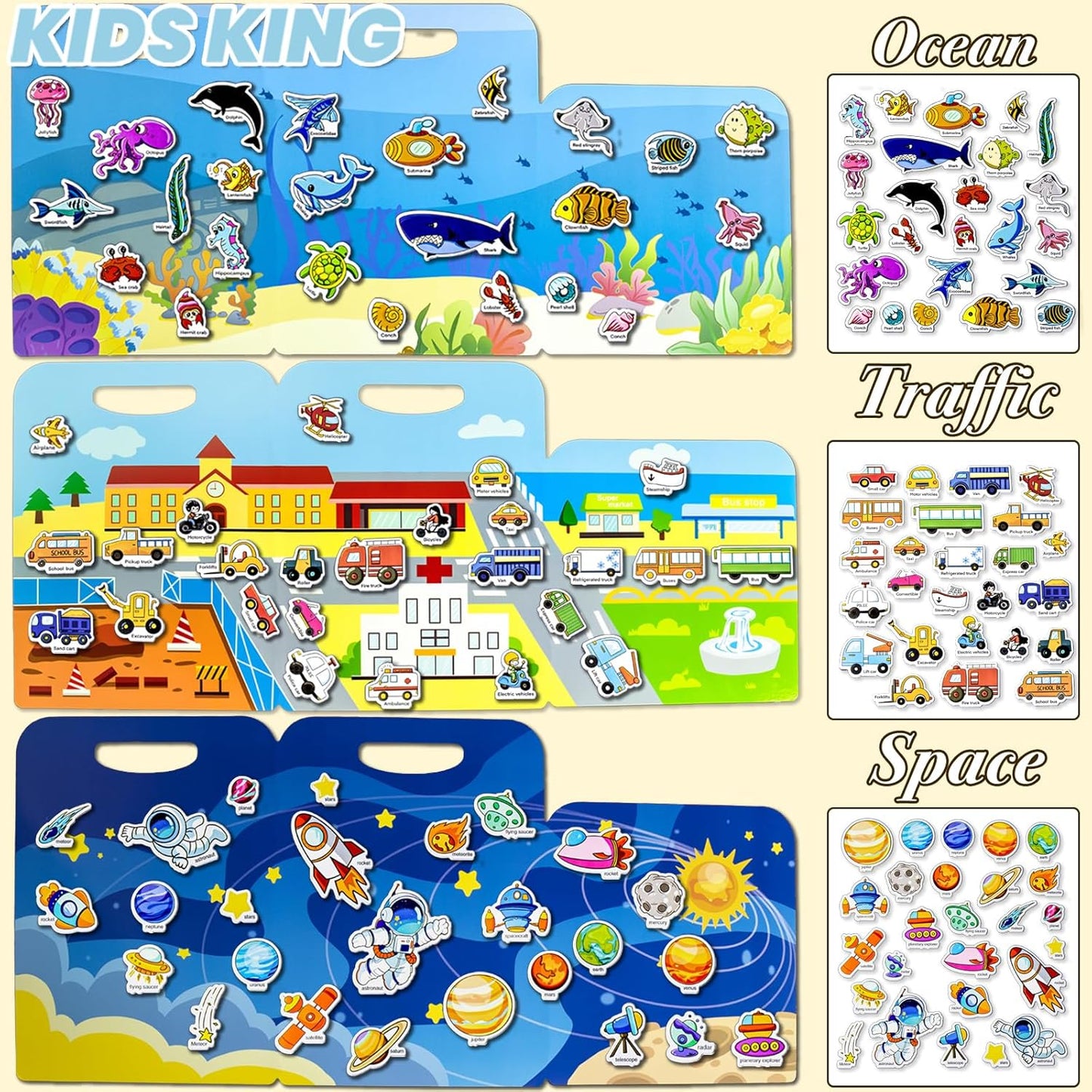 Reusable Sticker Books for Toddlers 1-3, Puffy Stickers Book for Kids Ages 2-4, Toddler Travel Activities Book Toy for Birthday Christmas - Christianity Jesus, Noah's Ark, Fairy Tales(3 Set)